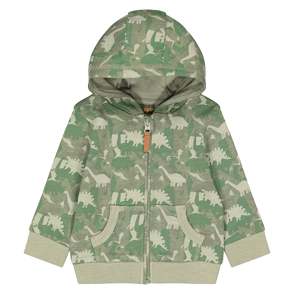 

Boys Full Sleeves Hooded Sweatshirt Dino Print - Khaki