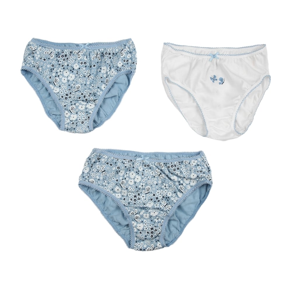 

Girls Floral print Briefs - Pack of 3 - Blue white