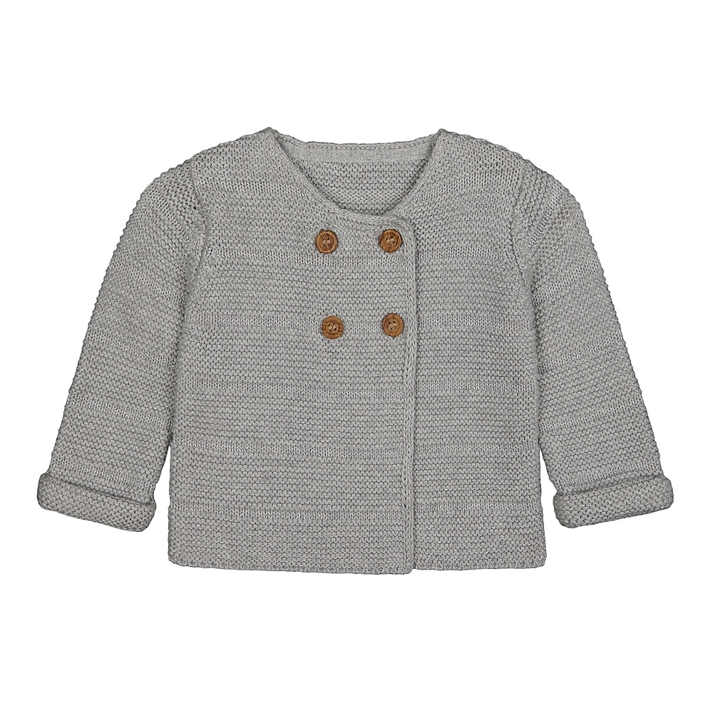 

Boys Full Sleeves Cardigan Turned-Up Cuffs - Grey