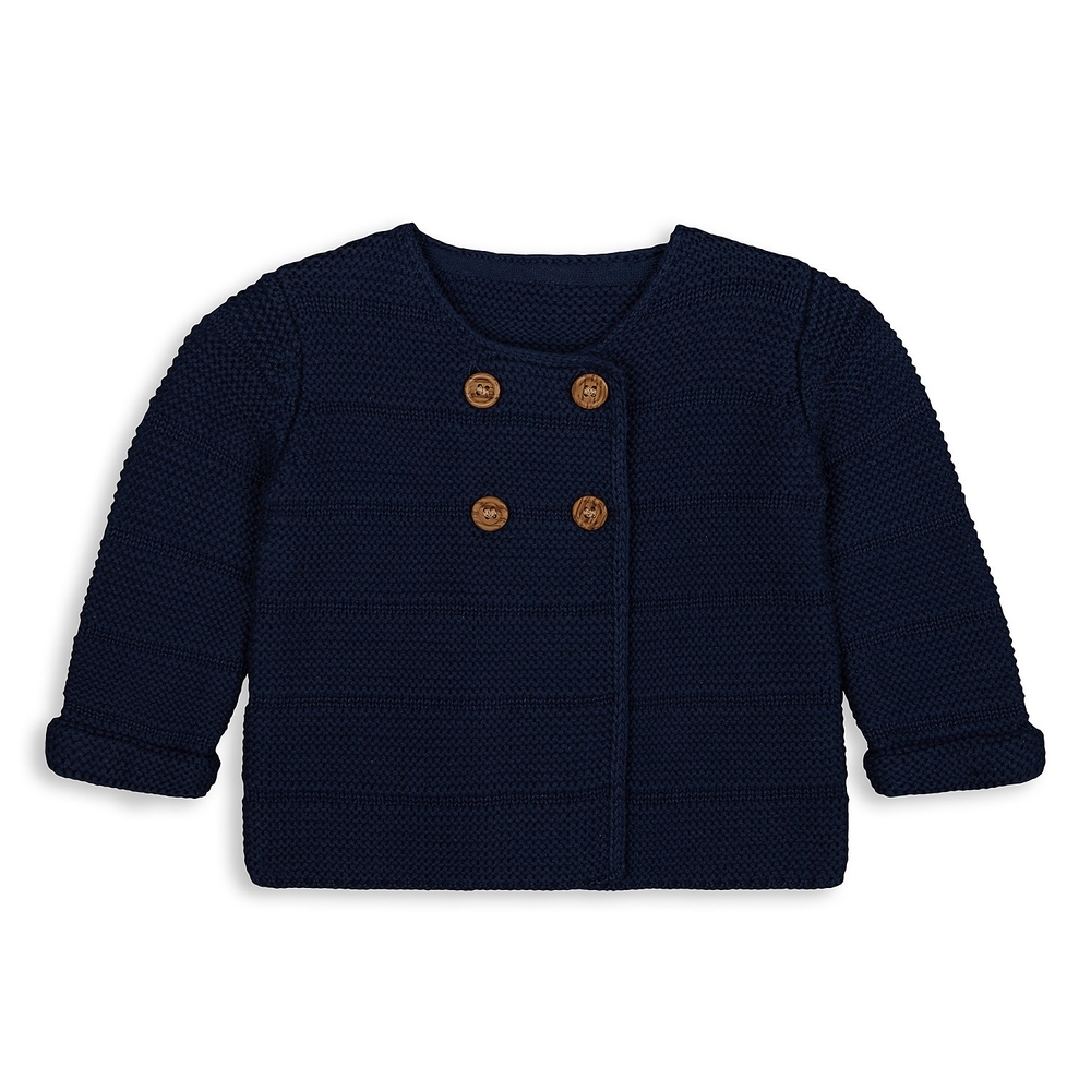

Boys Full Sleeves Cardigan Turned-Up Cuffs - Navy