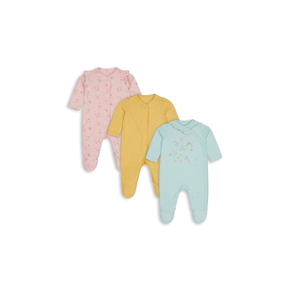 

Girls Full Sleeves Sleepsuit Mouse Print And Frill Detail - Pack Of 3 - Multicolor