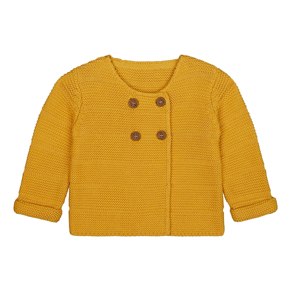 

Girls Full Sleeves Cardigan Turned-Up Cuffs - Yellow