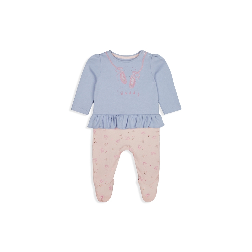 

Girls Full Sleeves Mock Romper Ballet Shoes Embroidery - Blue