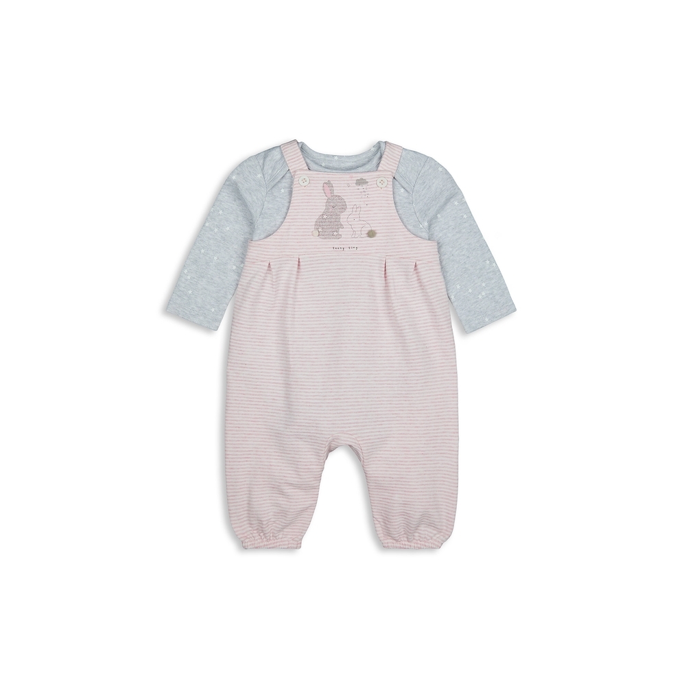 

Girls Full Sleeves Dungaree Set Bunny Print - Pink