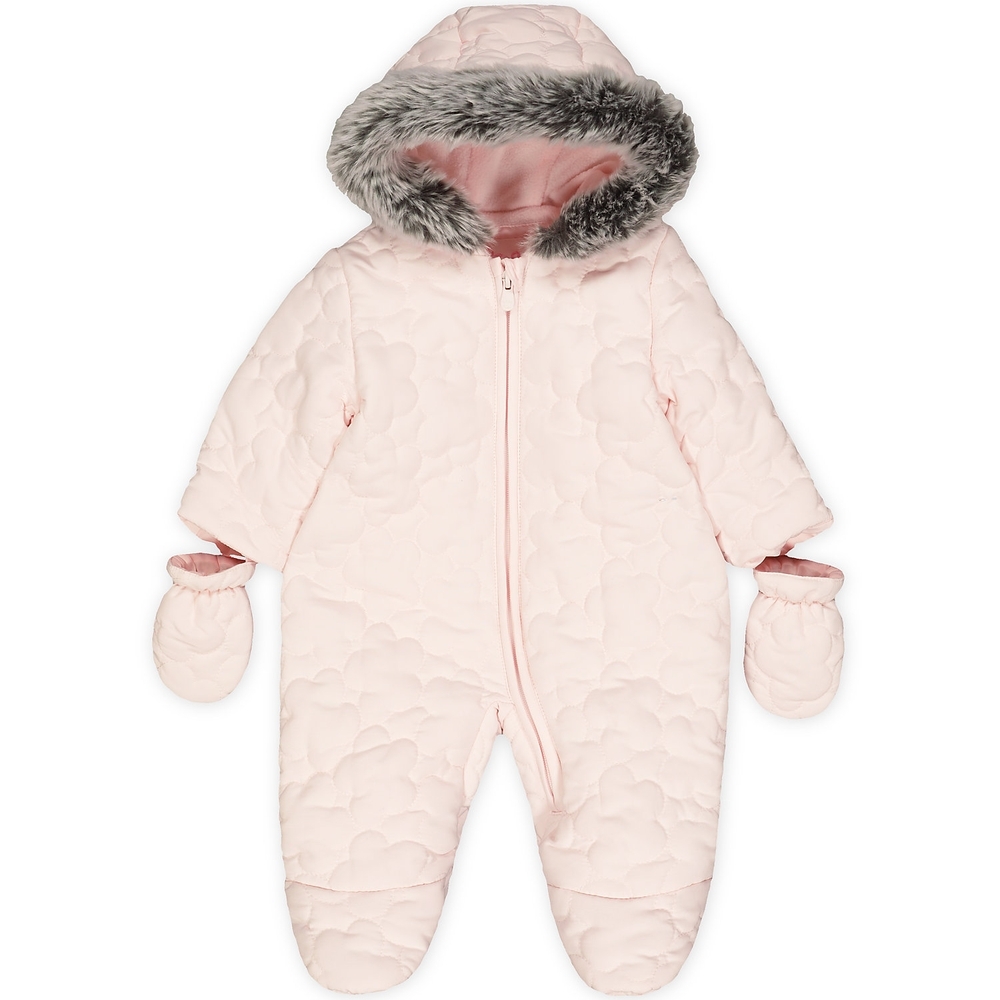 

Girls Full Sleeves Quilted Snowsuit Hooded - Pink