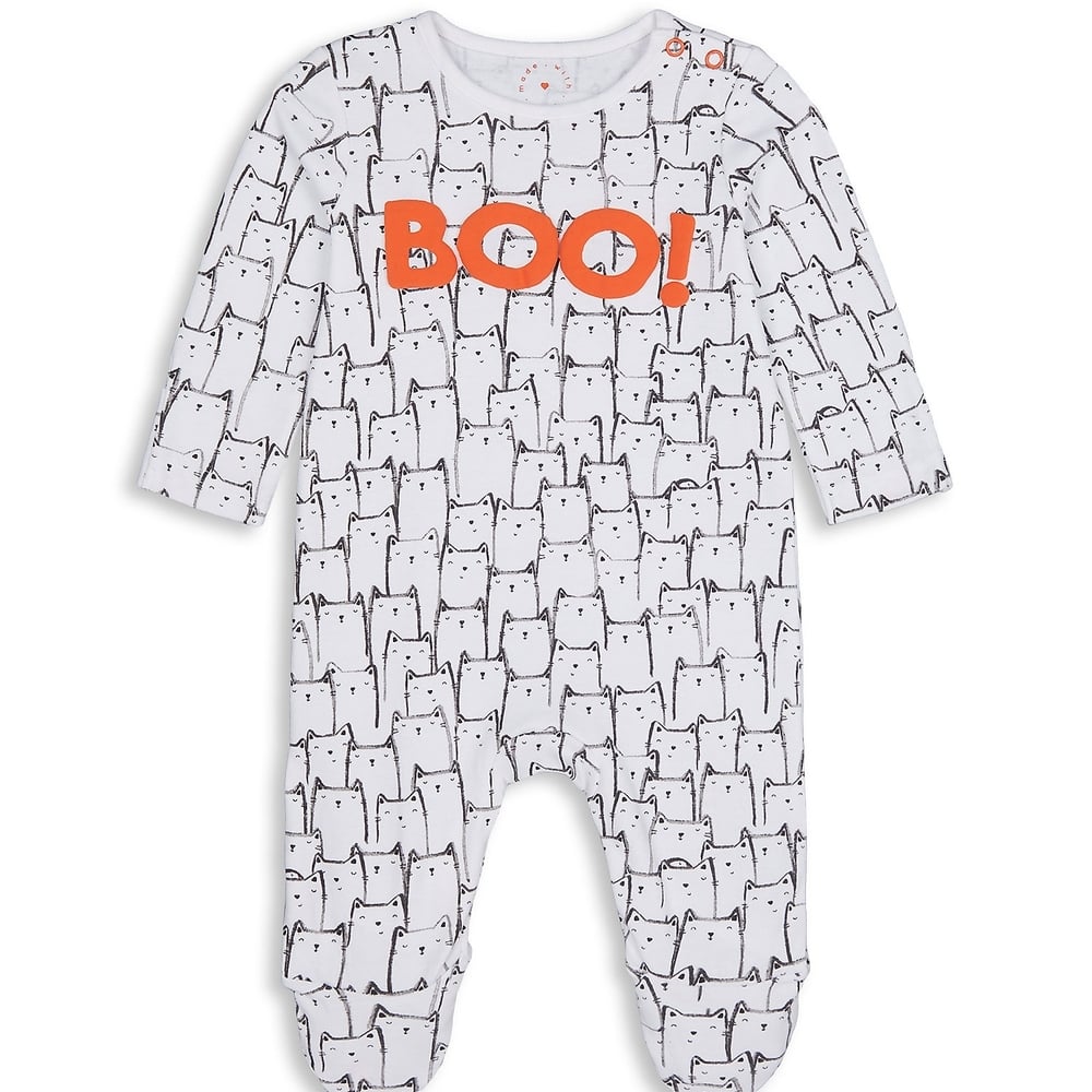

Unisex Full Sleeves Romper Cat Print - White
