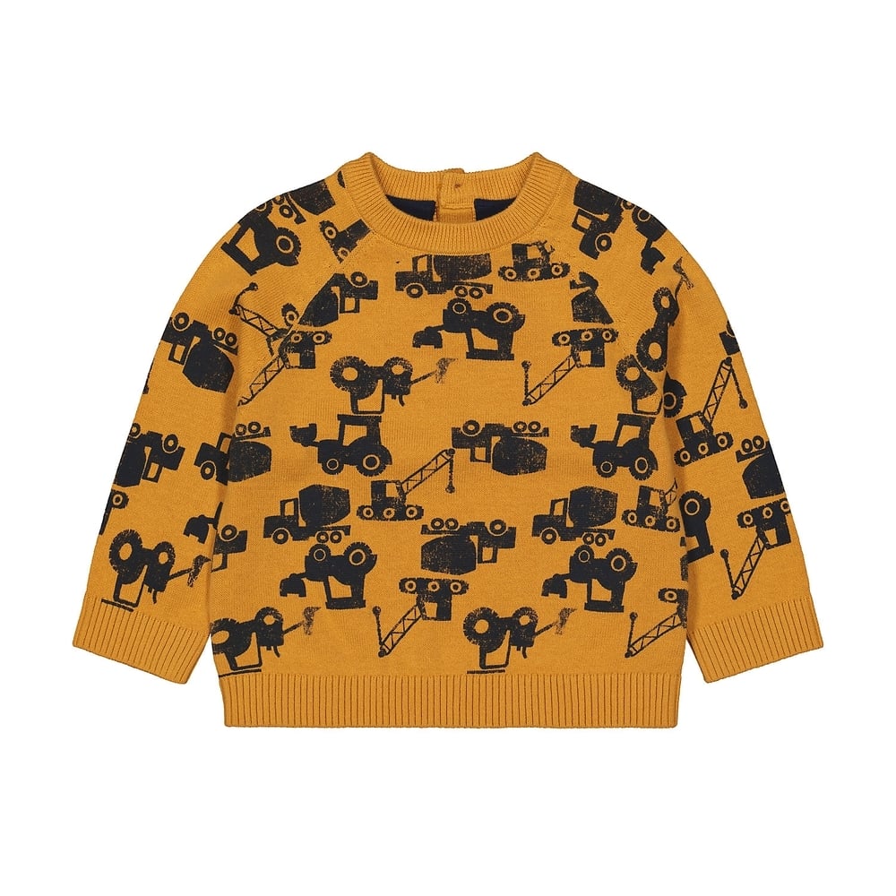 

Boys Full Sleeves Sweater Tractor Print - Mustard