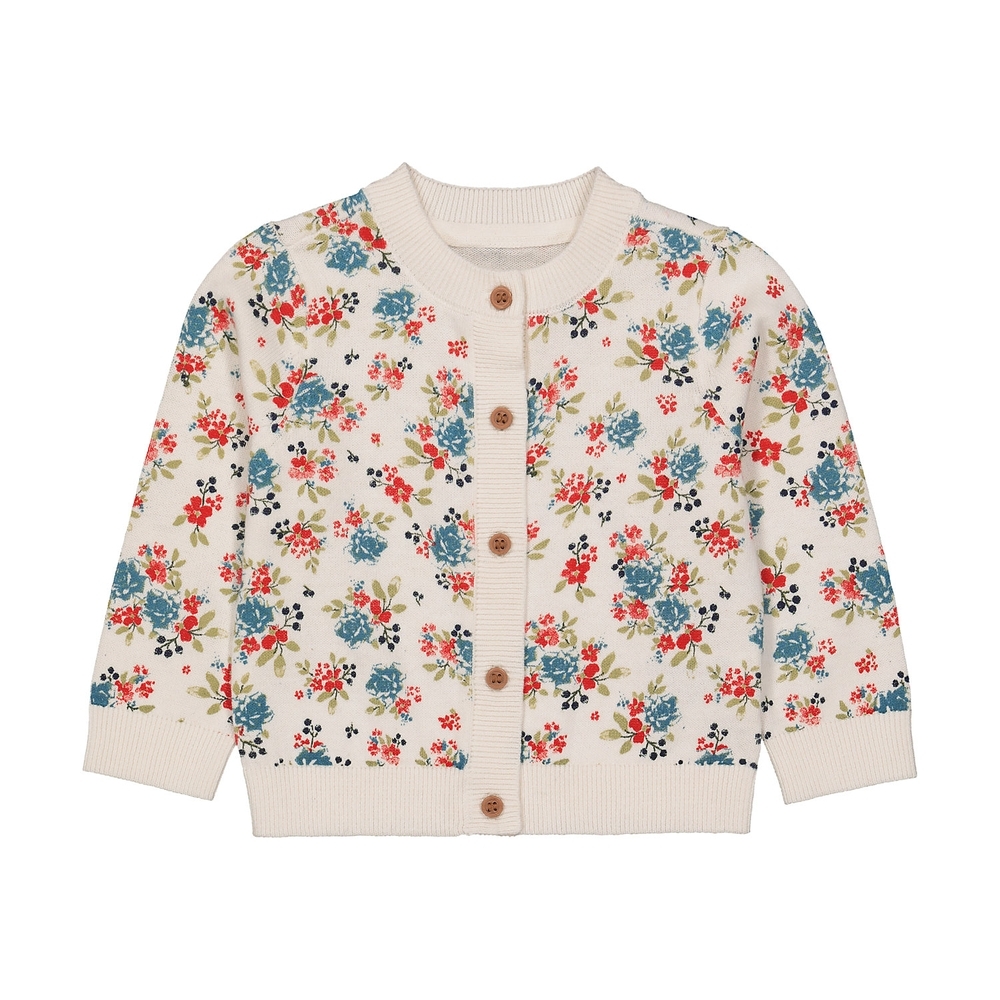 

Girls Full Sleeves Cardigan Floral Print - Cream