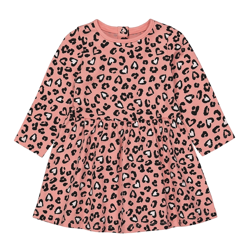 

Girls Full Sleeves Dress Leopard Print - Pink