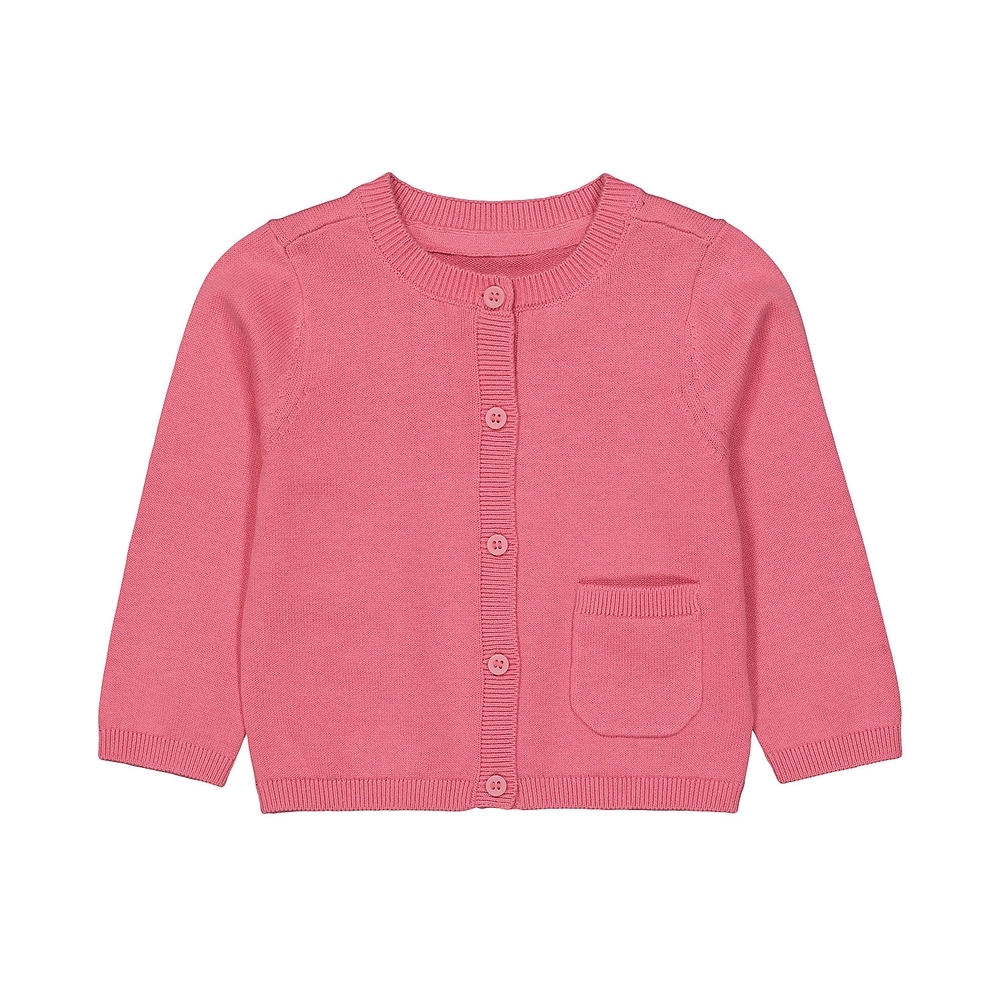 

Girls Full Sleeves Cardigan With Pocket - Pink