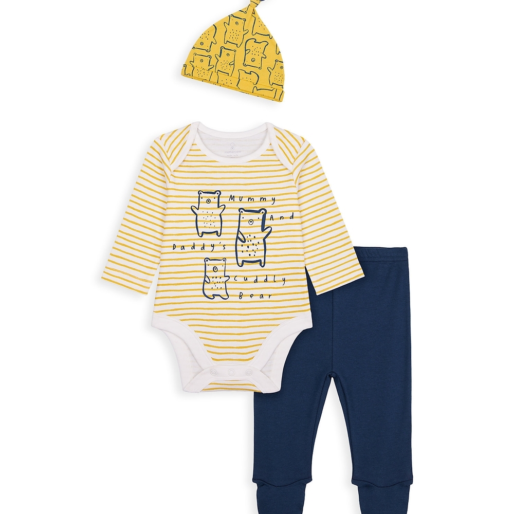 

Boys Full Sleeves 3 Piece Set Bear Print - Yellow