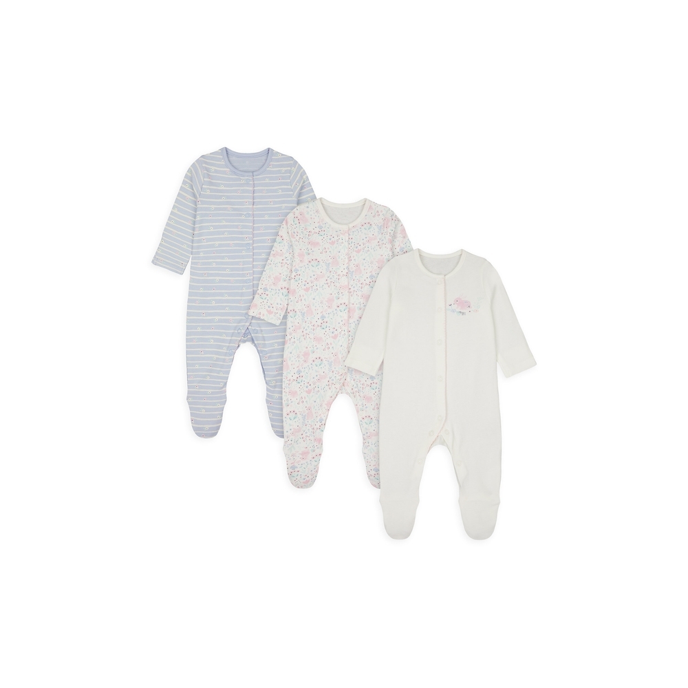 

Girls Full Sleeves Sleepsuit Striped And Bunny Print - Pack Of 3 - Multicolor