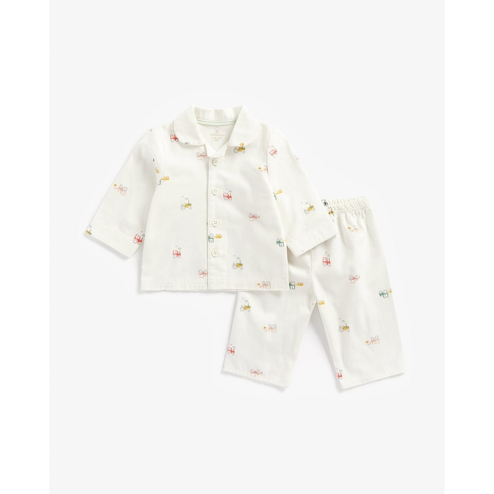 

Boys Full Sleeves Pyjama Set Tractor Print - White