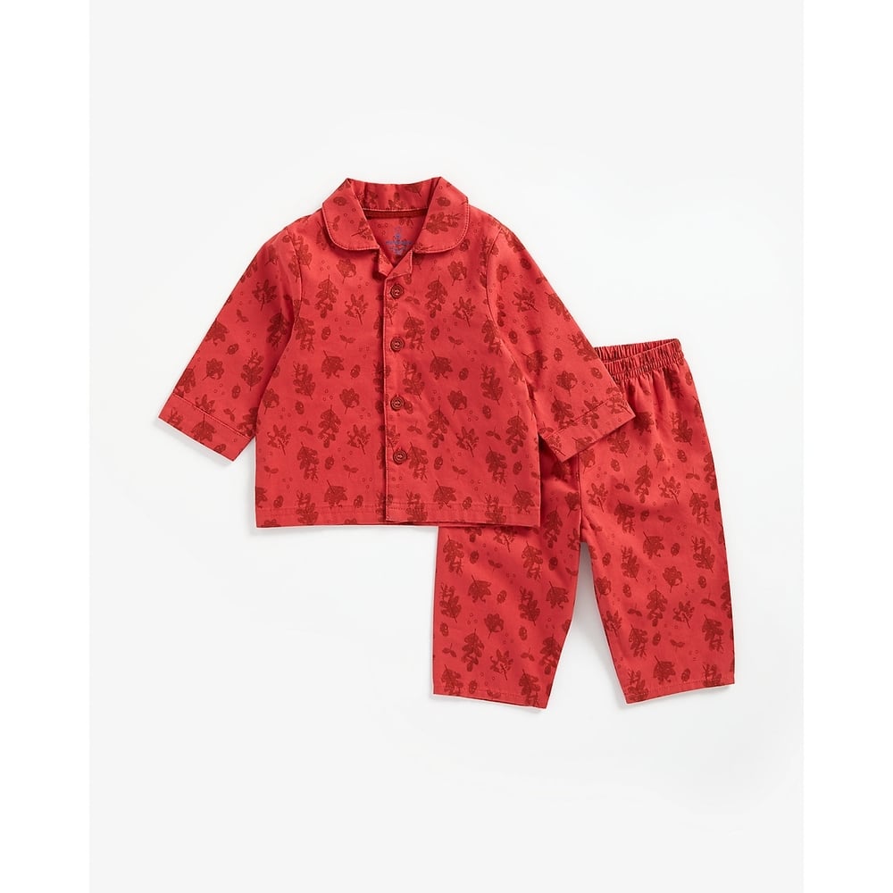 

Boys Full Sleeves Pyjama Set Leaf Print - Red