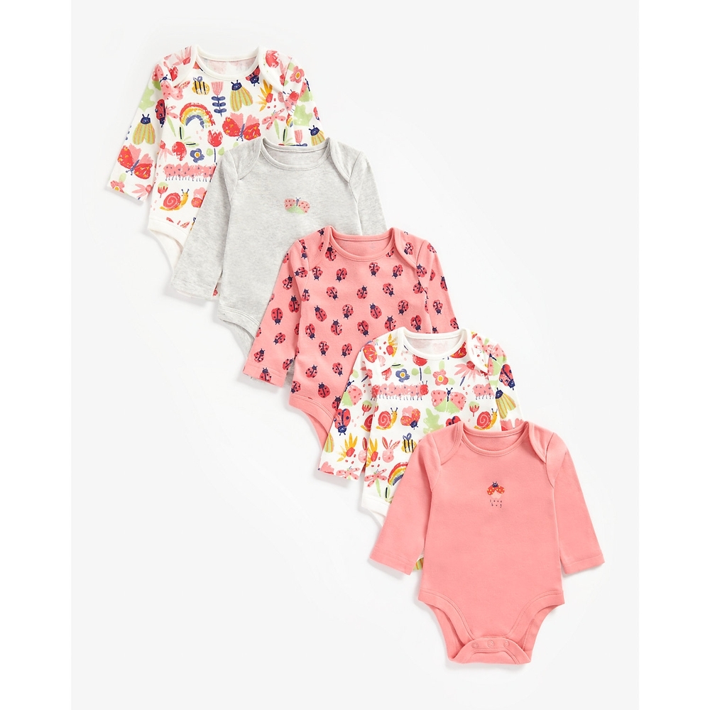 

Girls Full Sleeves Bodysuit Bug Print - Pack Of 5 - Multicolor
