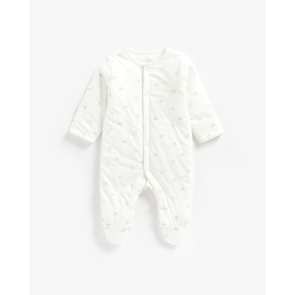 

Unisex Full Sleeves Wadded Sleepsuit Bunny Print - White