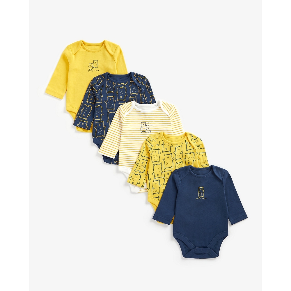 

Boys Full Sleeves Bodysuit Striped And Bear Print - Pack Of 5 - Multicolor