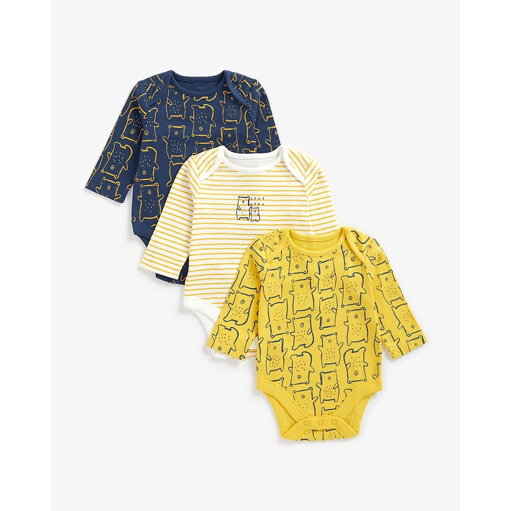 

Boys Full Sleeves Bodysuit Bear Print - Pack Of 3 - Multicolor