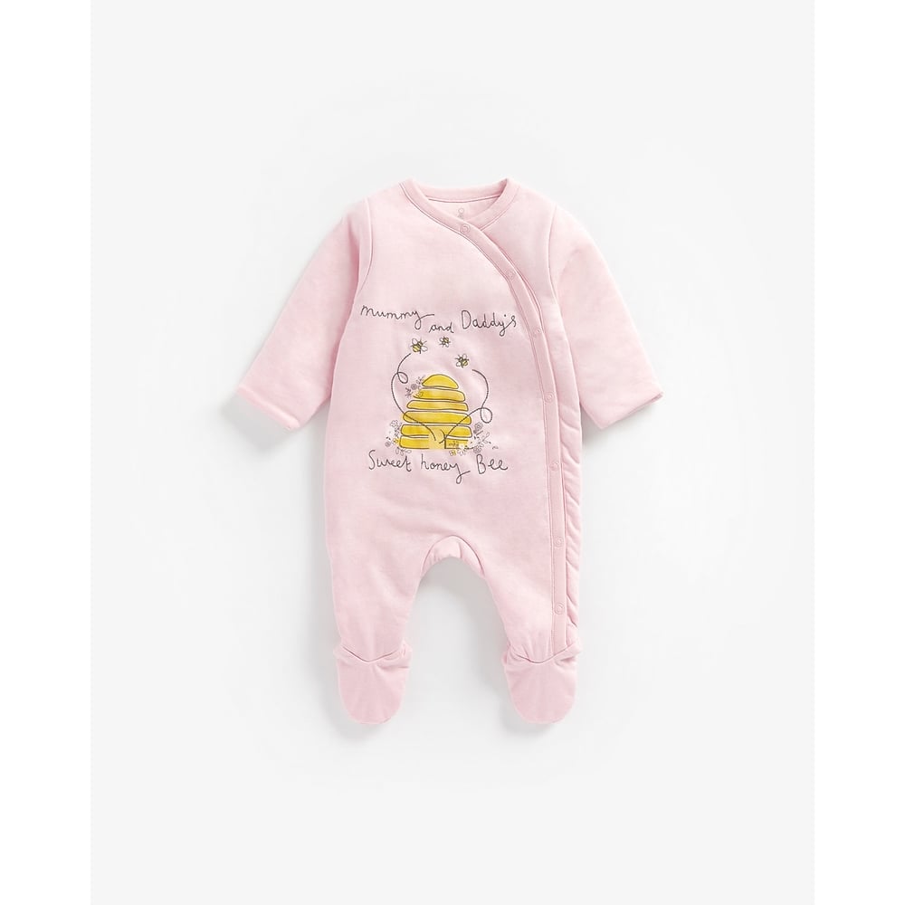 

Girls Full Sleeves Wadded Sleepsuit Bee Embroidery - Pink