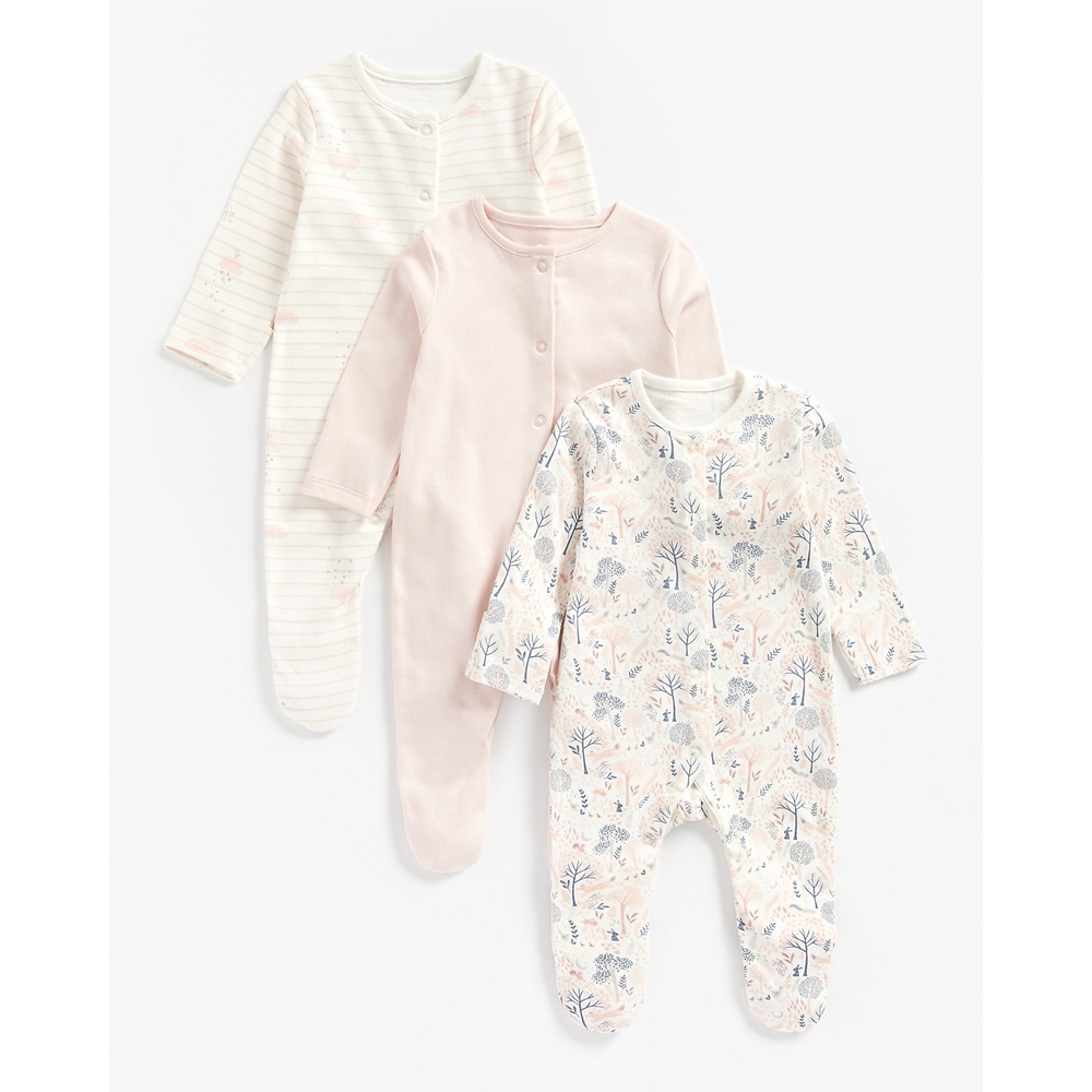 

Girls Full Sleeves Sleepsuit Striped And Printed - Pack Of 3 - Pink