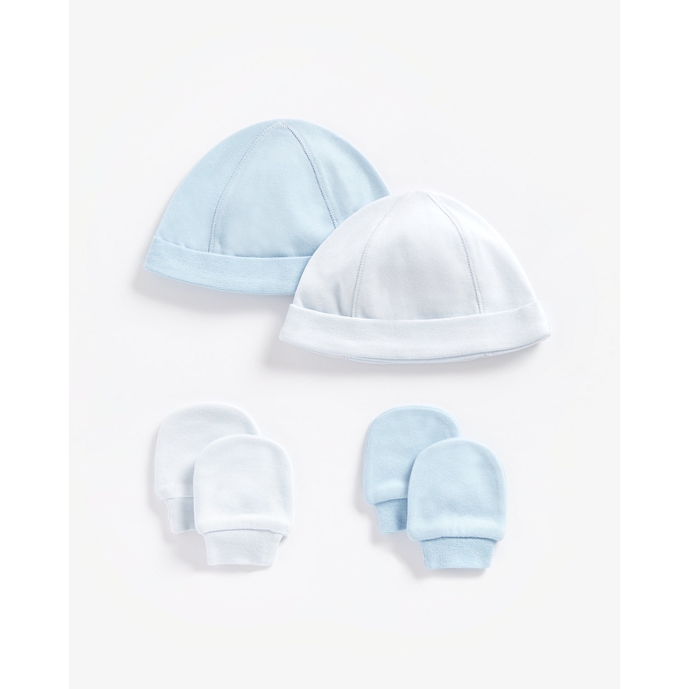 

Boys Hat And Mitts Made Of Organic Cotton - Pack Of 4 - Blue