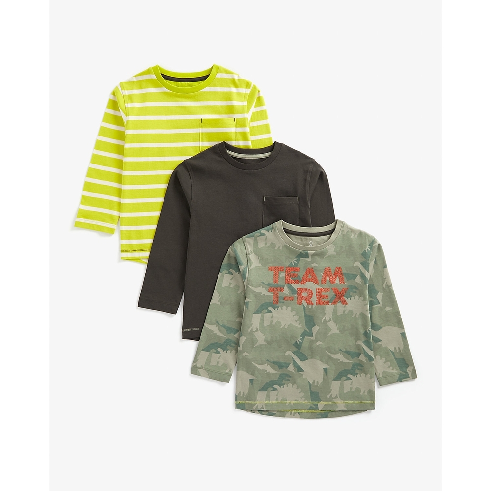 

Boys Full Sleeves T-Shirt Striped And Dino Print - Pack Of 3 - Multicolor