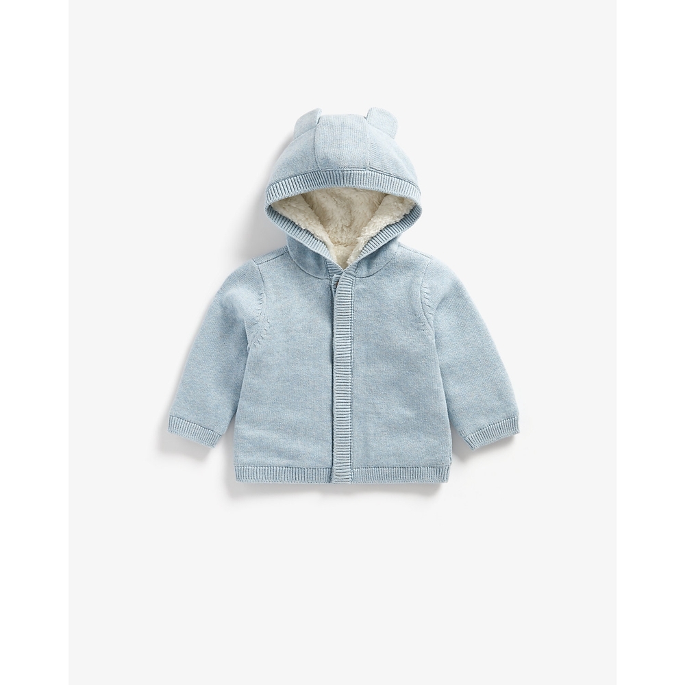 

Boys Full Sleeves Fleece Lined Hooded Cardigan 3D Ear Details - Blue