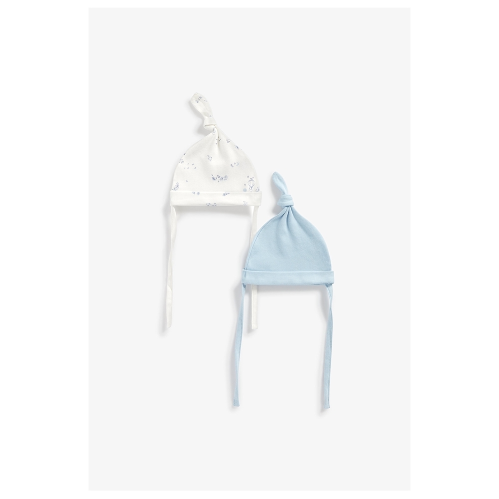

Boys Top-Knot Hat With Ties Printed - Pack Of 2 - Blue