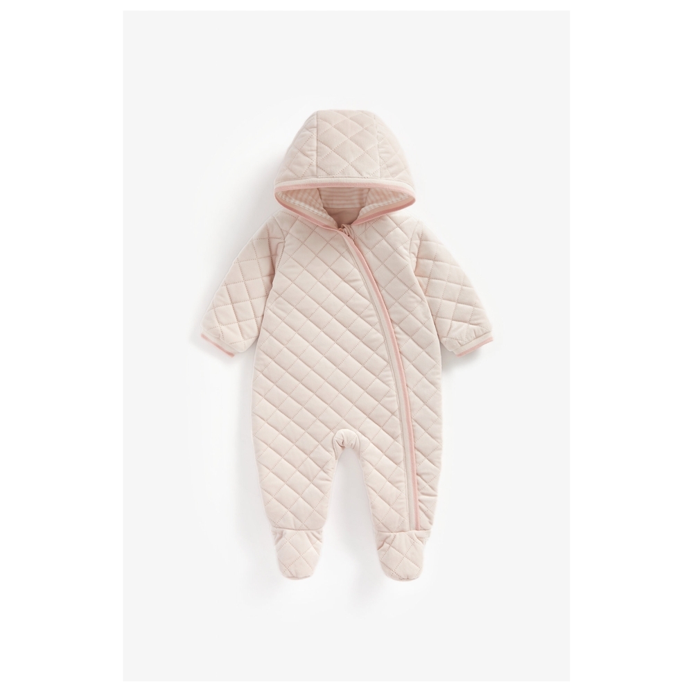 

Girls Full Sleeves Velour Snowsuit Hooded - Pink