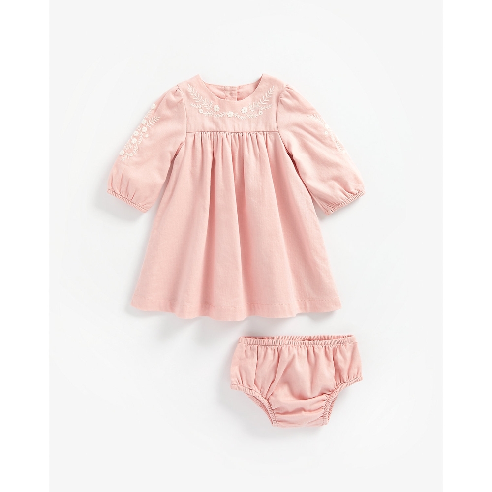 

Girls Full Sleeves Dress And Knickers Set Embroidered - Pink