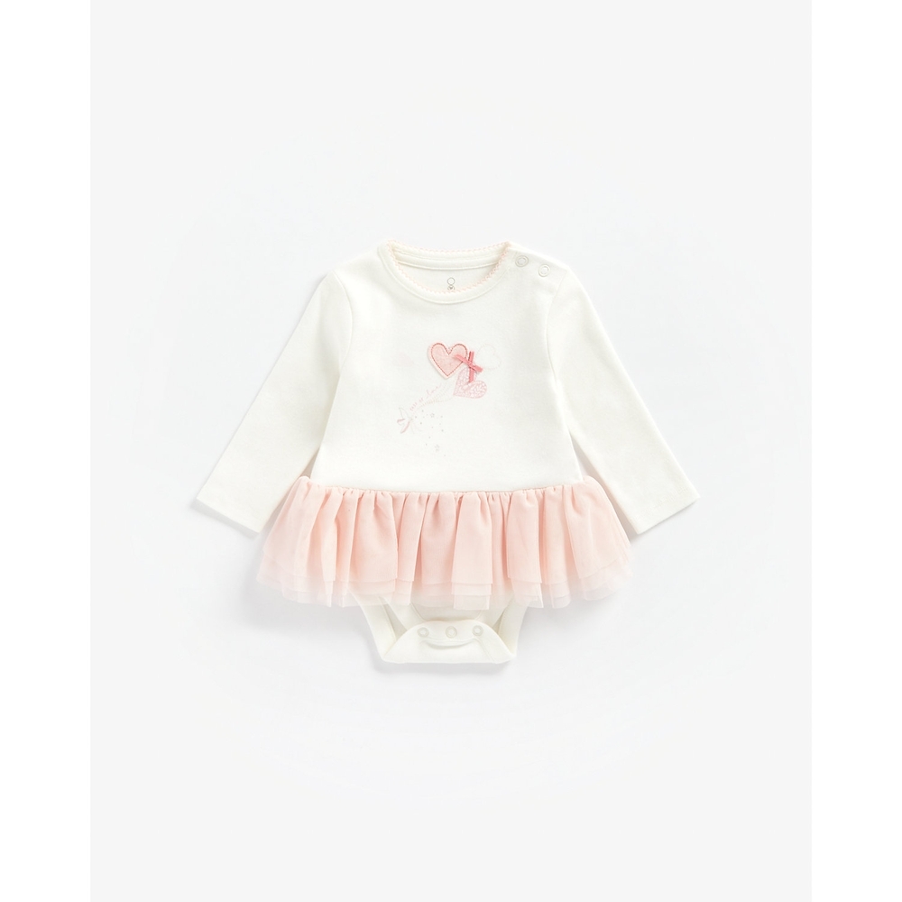 

Girls Full Sleeves Frock Style Bodysuit Heart Patchwork - White