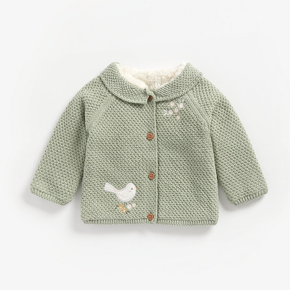 

Girls Full Sleeves Borg-Lined Cardigan Bird Patchwork - Green