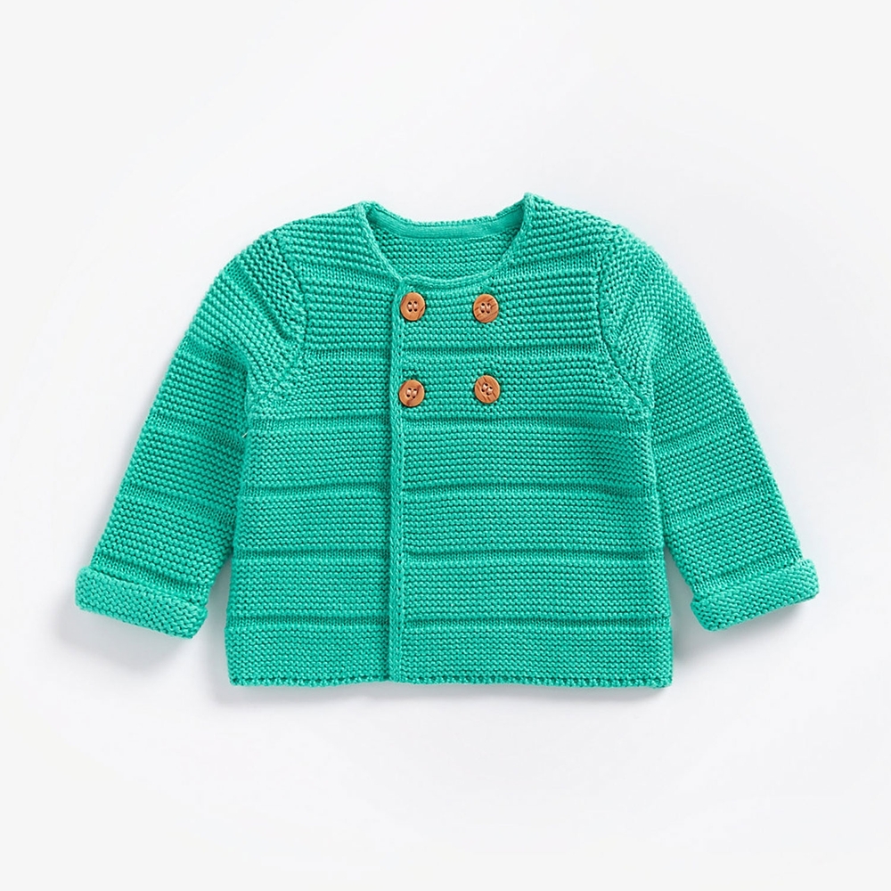 

Boys Full Sleeves Cardigan With Button Fastening - Green