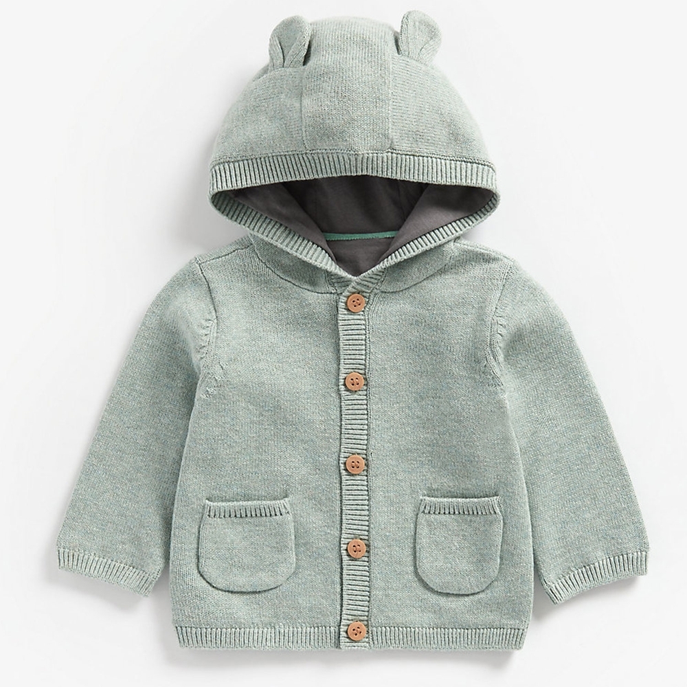 

Boys Full Sleeves Hooded Cardigan 3D Ear Details - Blue