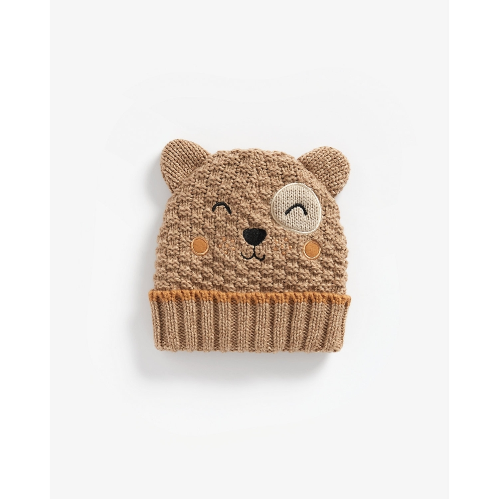 

Boys Beanie Embroidered And 3D Ear Detail - Beige