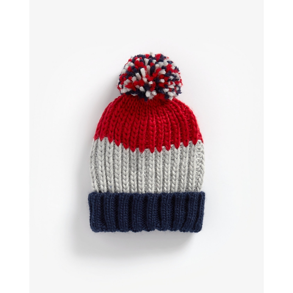 

Boys Color Blocked Beanie With Pom Pom Detail - Multicolor