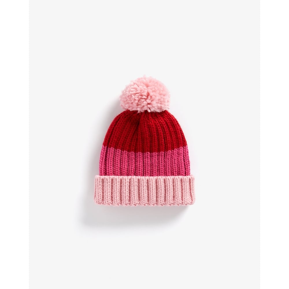 

Girls Color Blocked Beanie Pom Pom Detail - Pink