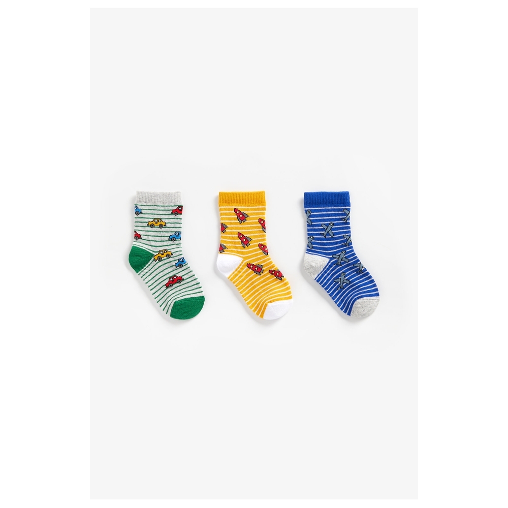 

Boys Socks Striped And Car Design - Pack Of 3 - Multicolor