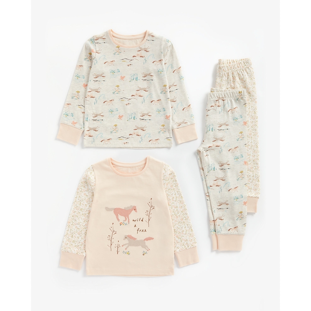 

Girls Full Sleeves Pyjama Set Horse Embroidery - Pack Of 2 - Pink