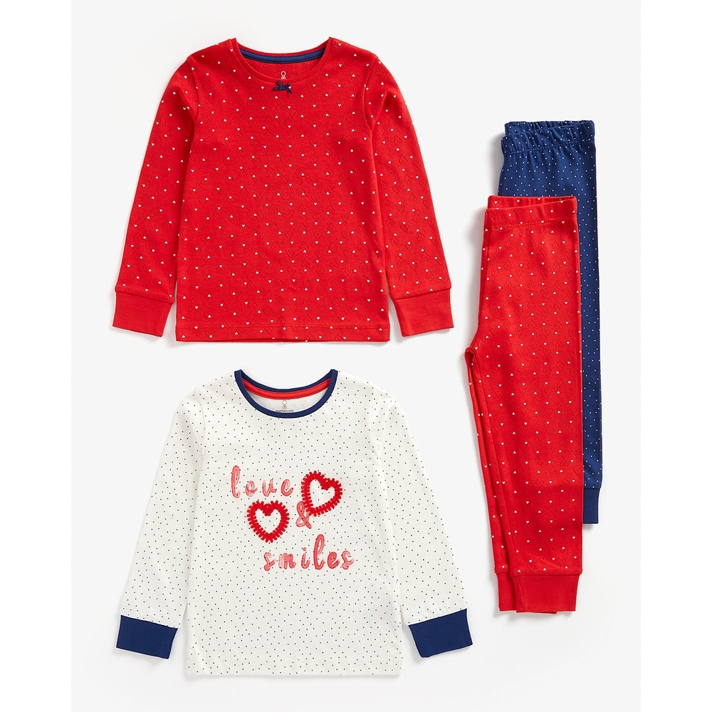 

Girls Full Sleeves Pyjama Set 3D Heart Detail - Pack Of 2 - Multicolor