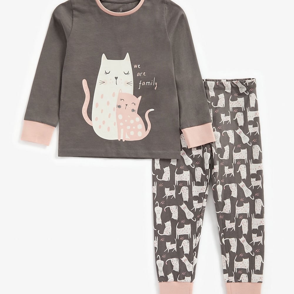 

Girls Full Sleeves Pyjama Set Cat Print - Charcoal