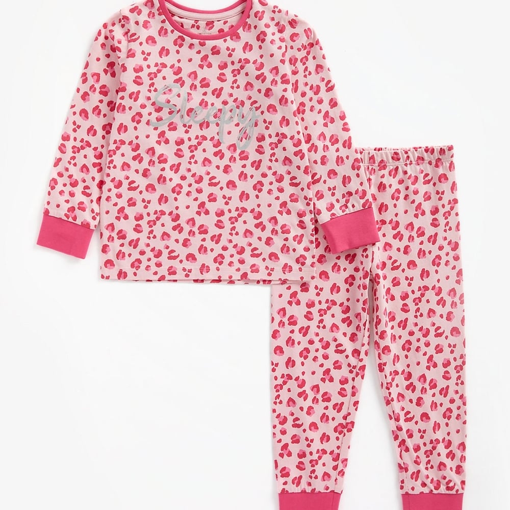 

Girls Full Sleeves Pyjama Set Leopard Print - Pink