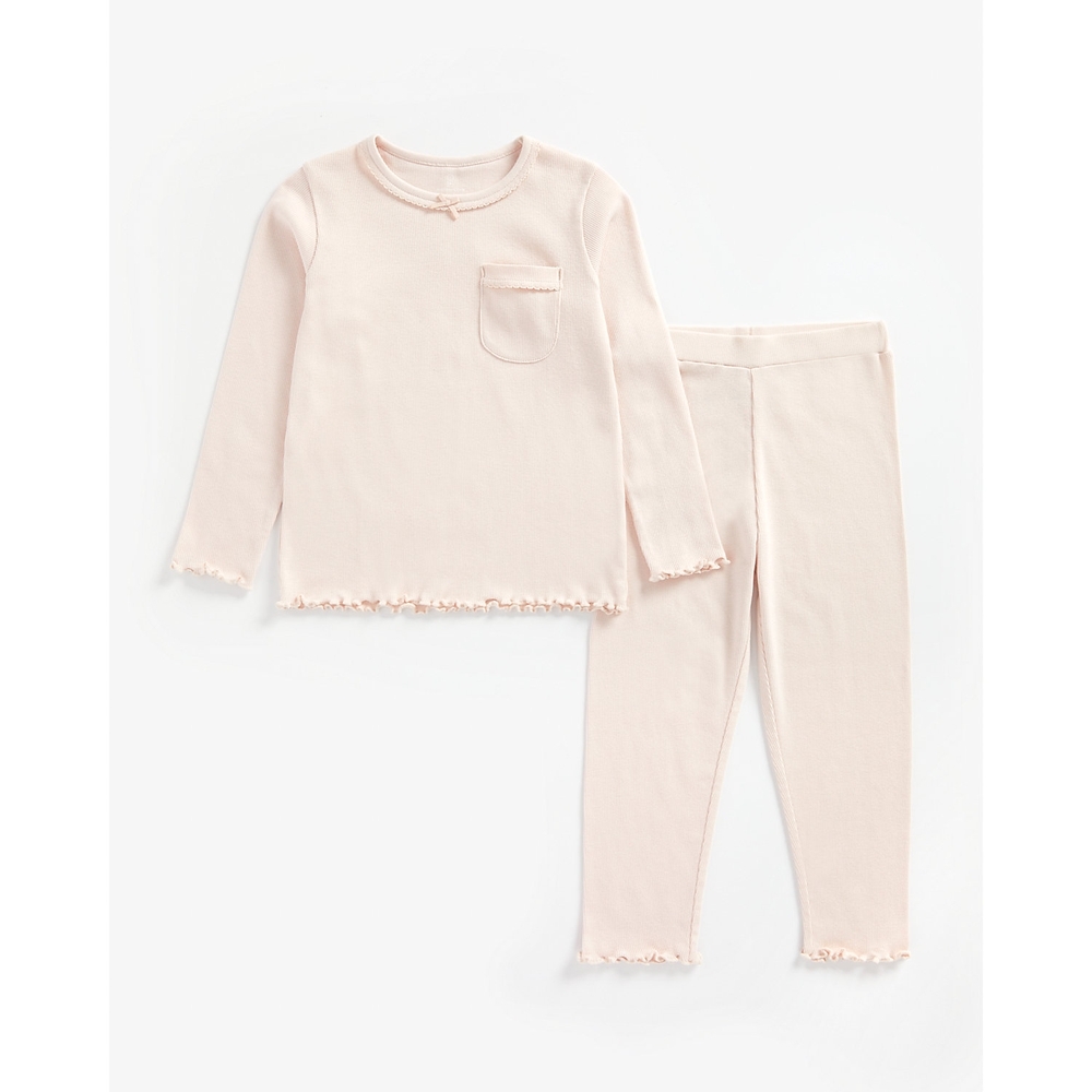

Girls Full Sleeves Pyjama Set Pocket Detail - Pink