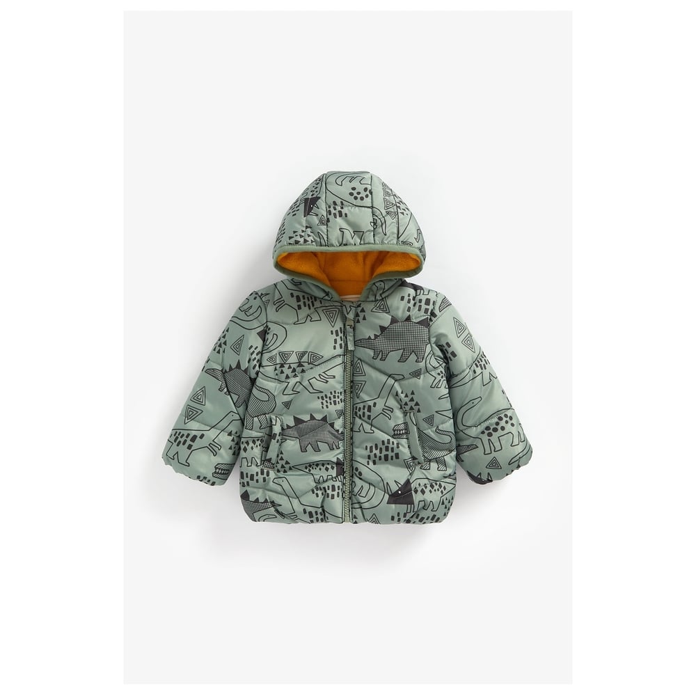 

Boys Full Sleeves Fleece Lined Jacket Dino Print - Green