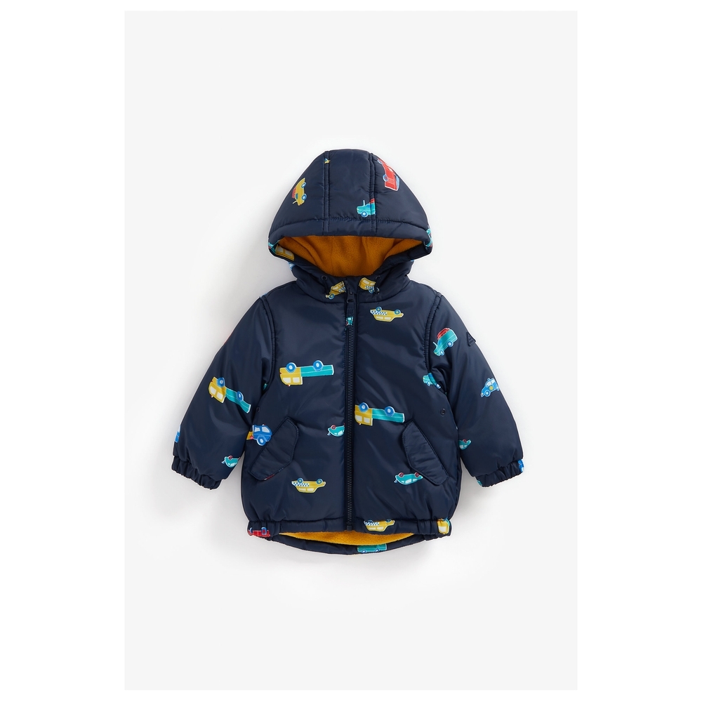 

Boys Full Sleeves Fleece Lined Jacket Truck Print - Navy
