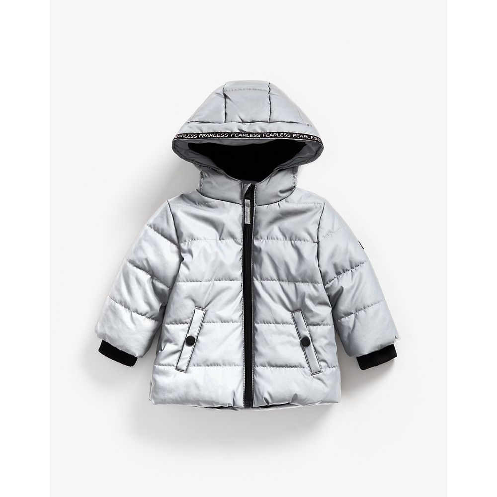 

Boys Full Sleeves Padded Jacket Hooded - Silver