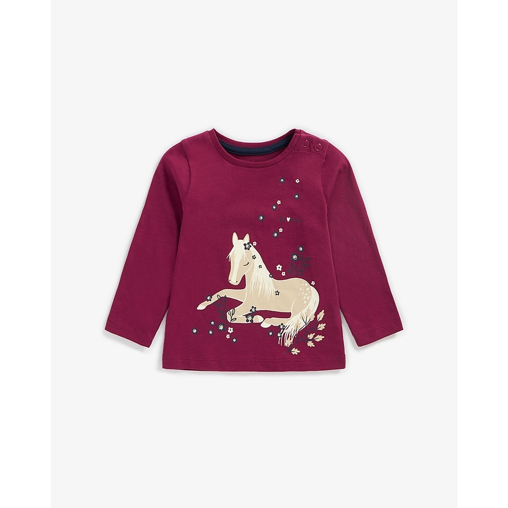 

Girls Full Sleeves T-Shirt Horse Print - Mauve