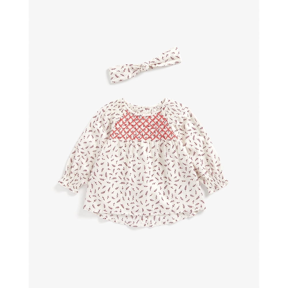 

Girls Full Sleeves Top And Headband Set Embroidered - Cream