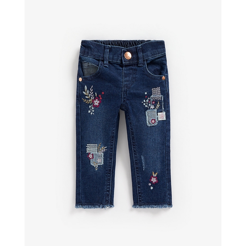 

Girls Jeans Floral Embroidery - Blue