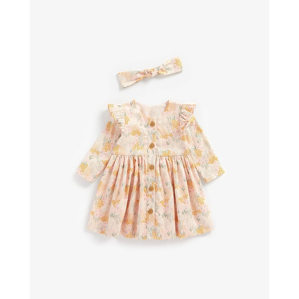 

Girls Full Sleeves Dress With Headband Floral Print - Multicolor